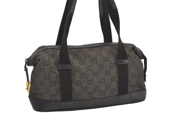 Authentic GUCCI Vintage Hand Tote Bag Purse GG Canvas Leather 92734 Black 3960J