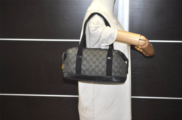 Authentic GUCCI Vintage Hand Tote Bag Purse GG Canvas Leather 92734 Black 3960J
