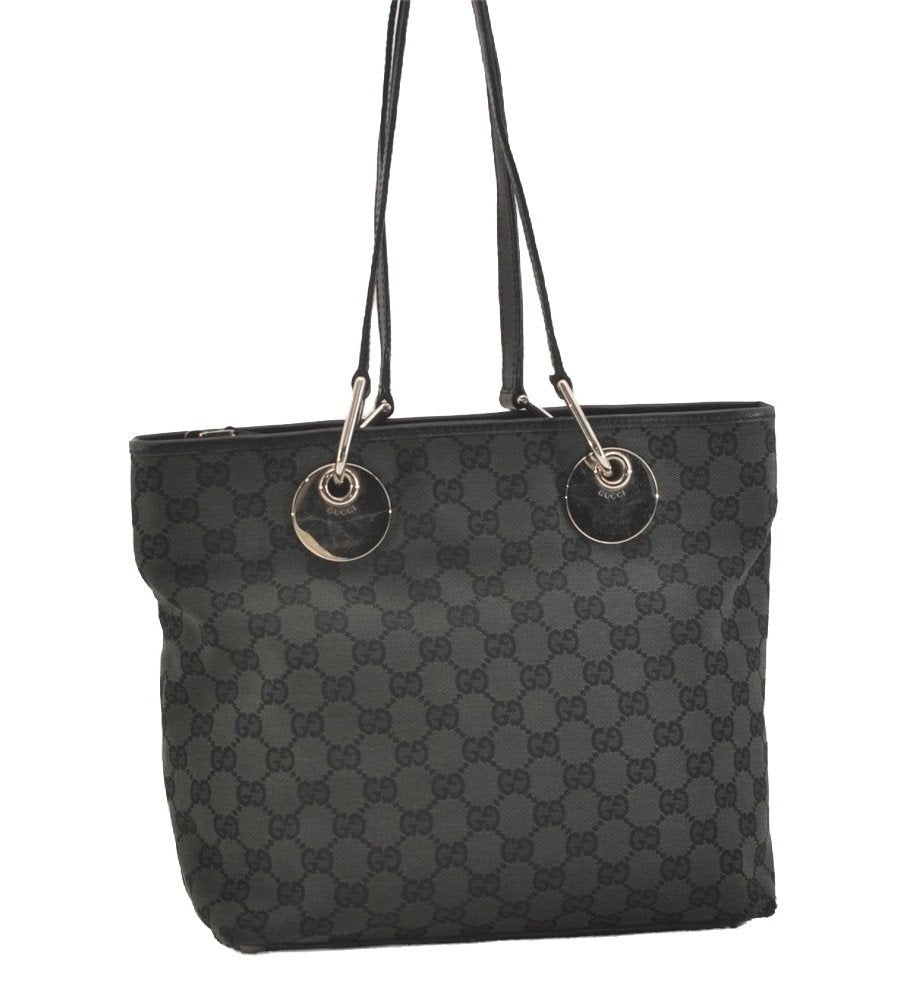 Authentic GUCCI Eclipse Shoulder Tote Bag GG Canvas Leather 285585 Green 3961J