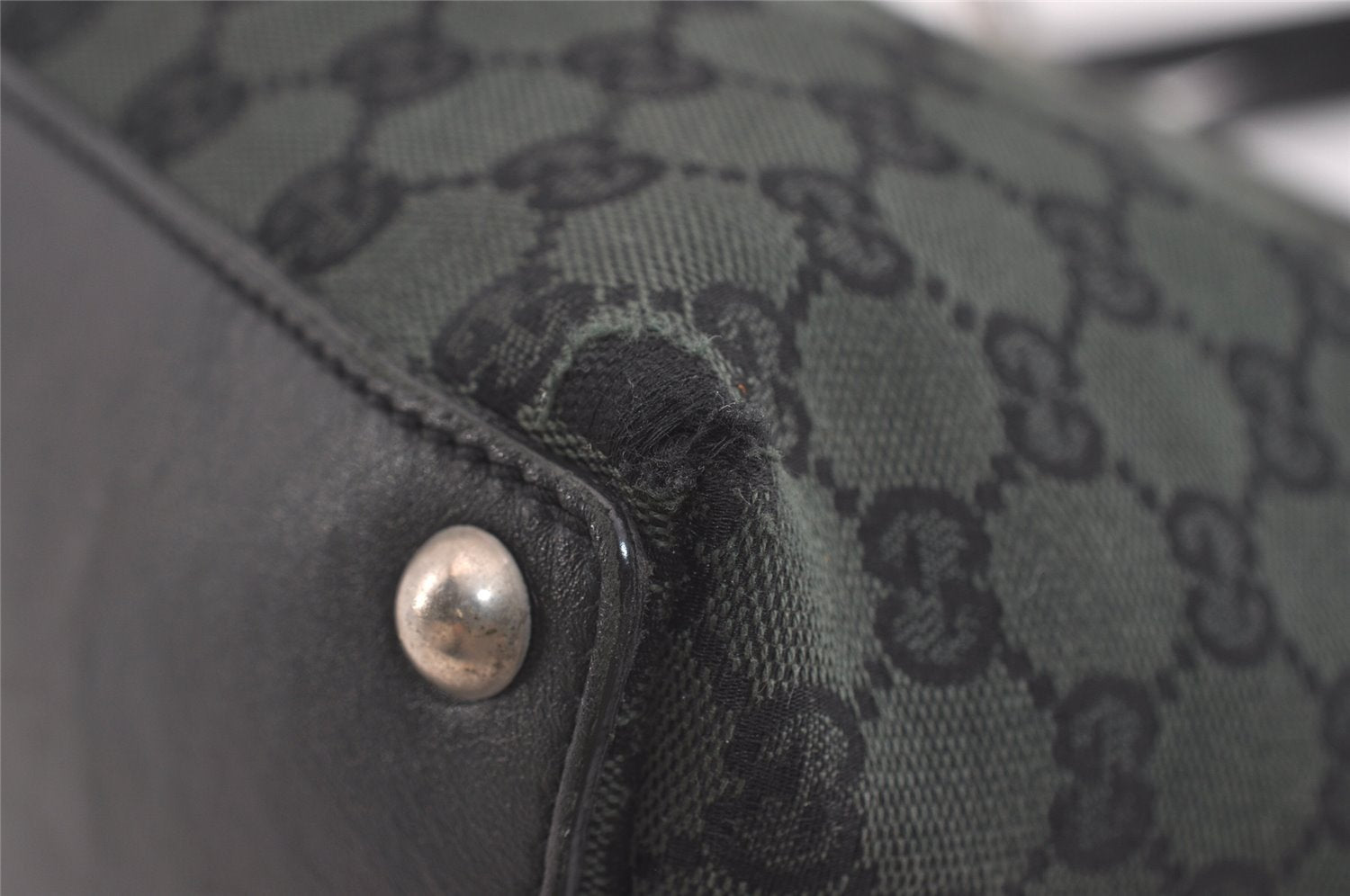 Authentic GUCCI Eclipse Shoulder Tote Bag GG Canvas Leather 285585 Green 3961J