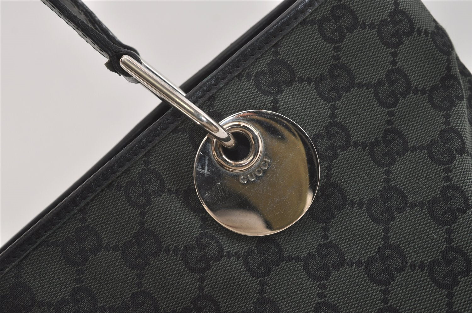 Authentic GUCCI Eclipse Shoulder Tote Bag GG Canvas Leather 285585 Green 3961J