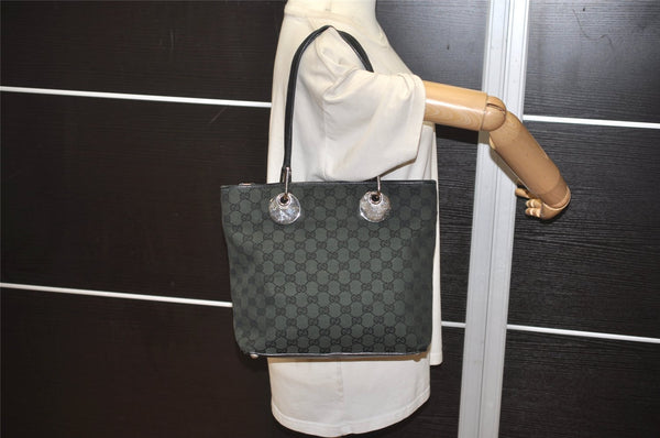 Authentic GUCCI Eclipse Shoulder Tote Bag GG Canvas Leather 285585 Green 3961J