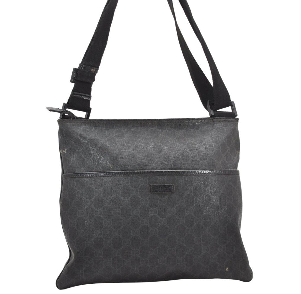 Authentic GUCCI Shoulder Cross Body Bag GG PVC Leather 162904 Black 3961K