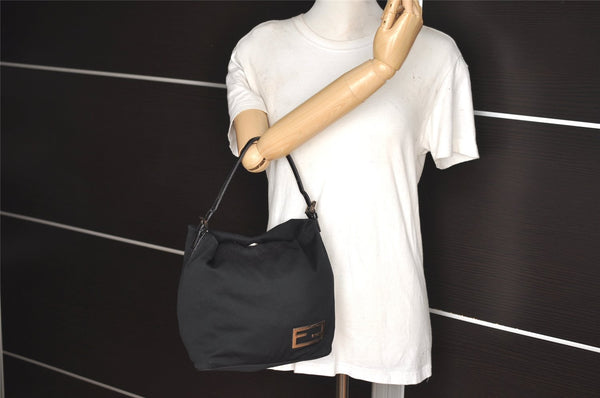 Authentic FENDI Vintage Shoulder Hand Bag Purse Jersey Leather Black 3966I