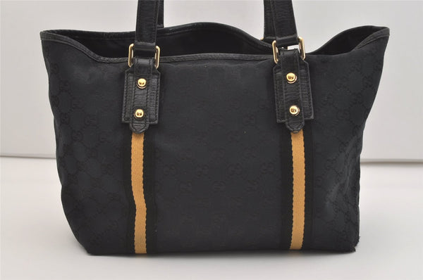 Authentic GUCCI Sherry Line Shoulder Tote Bag GG Canvas Leather Black 3966J