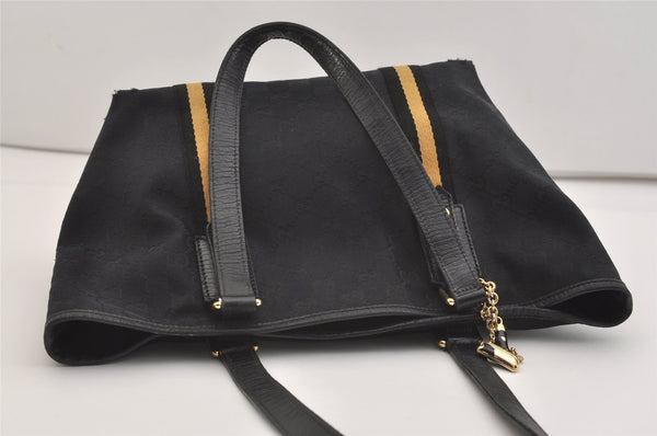 Authentic GUCCI Sherry Line Shoulder Tote Bag GG Canvas Leather Black 3966J