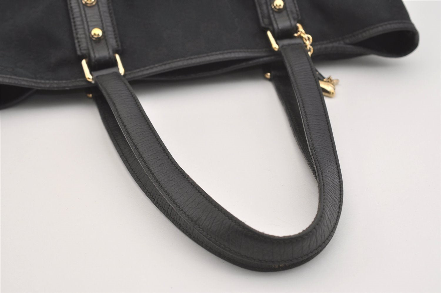 Authentic GUCCI Sherry Line Shoulder Tote Bag GG Canvas Leather Black 3966J