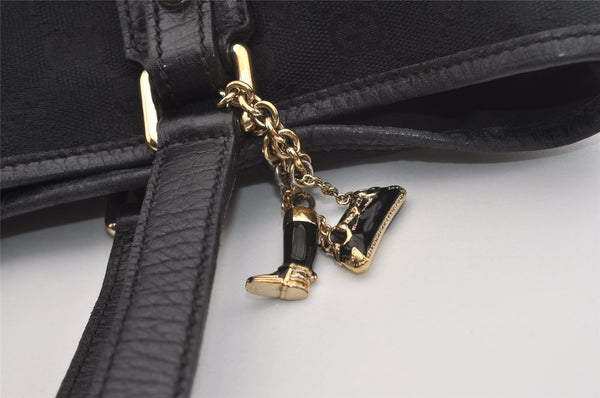 Authentic GUCCI Sherry Line Shoulder Tote Bag GG Canvas Leather Black 3966J