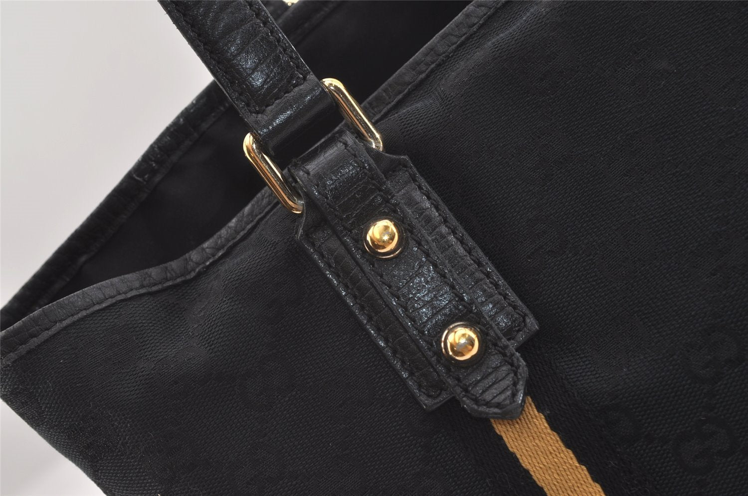 Authentic GUCCI Sherry Line Shoulder Tote Bag GG Canvas Leather Black 3966J