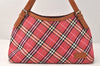 Authentic BURBERRY BLUE LABEL Check Shoulder Tote Bag Canvas Leather Red 3966K