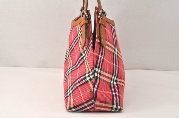 Authentic BURBERRY BLUE LABEL Check Shoulder Tote Bag Canvas Leather Red 3966K