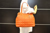 Authentic Christian Dior Panarea Cannage Tote Bag PVC Leather Orange CD 3967I