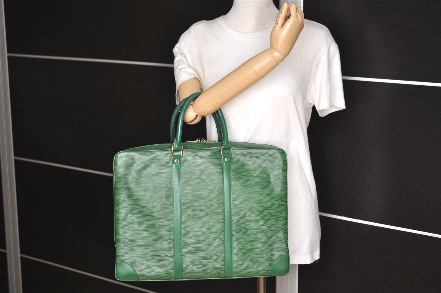 Authentic Louis Vuitton Epi Porte Documents Voyage Briefcase M54474 Green  3968I