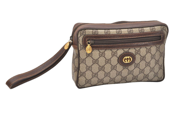 Authentic GUCCI Vintage Clutch Hand Bag Purse GG PVC Leather Brown Junk 3968K