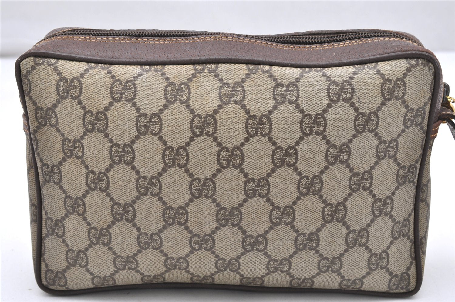 Authentic GUCCI Vintage Clutch Hand Bag Purse GG PVC Leather Brown Junk 3968K