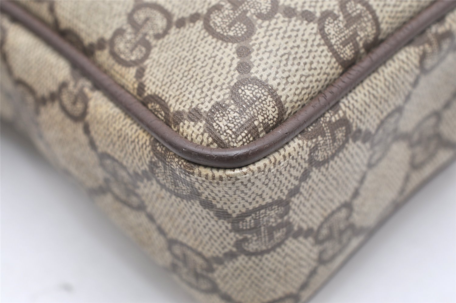 Authentic GUCCI Vintage Clutch Hand Bag Purse GG PVC Leather Brown Junk 3968K