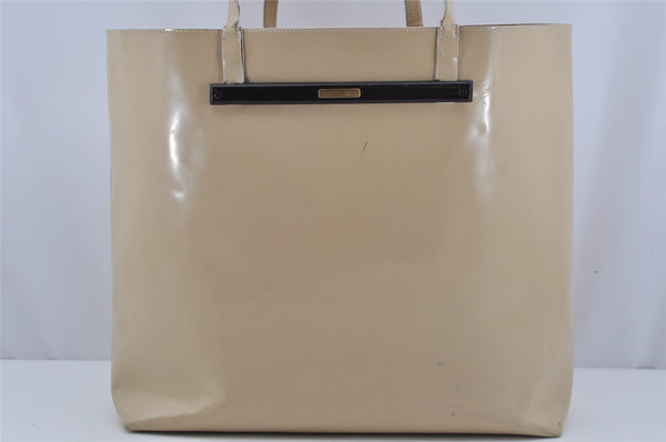 Authentic GUCCI Vintage Shoulder Tote Bag Enamel Beige Junk 3969J