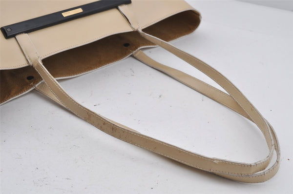 Authentic GUCCI Vintage Shoulder Tote Bag Enamel Beige Junk 3969J