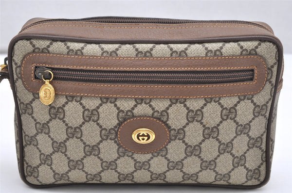 Authentic GUCCI Vintage Clutch Hand Bag Purse GG PVC Leather Brown 3969K