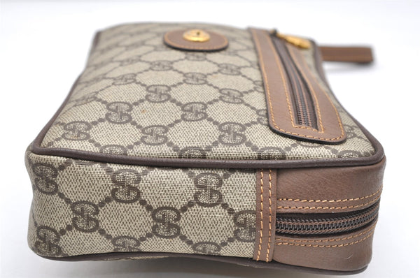 Authentic GUCCI Vintage Clutch Hand Bag Purse GG PVC Leather Brown 3969K