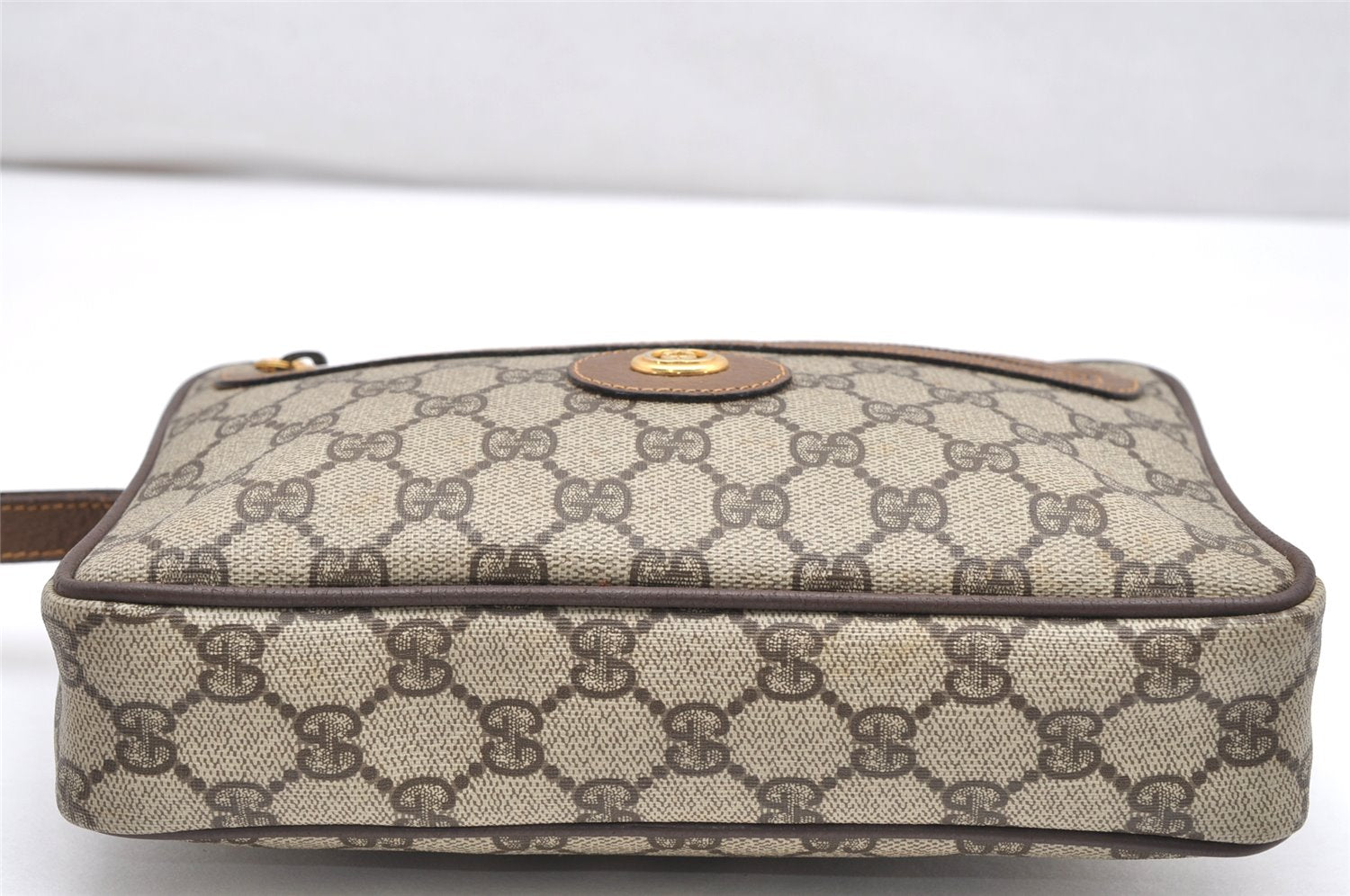 Authentic GUCCI Vintage Clutch Hand Bag Purse GG PVC Leather Brown 3969K