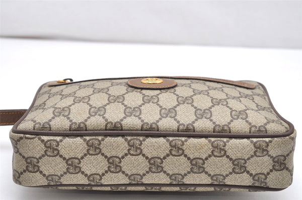 Authentic GUCCI Vintage Clutch Hand Bag Purse GG PVC Leather Brown 3969K