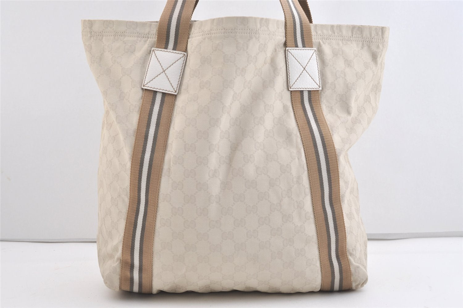 Authentic GUCCI Vintage Shoulder Tote Bag GG Canvas Leather 189669 White 3970J