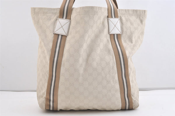 Authentic GUCCI Vintage Shoulder Tote Bag GG Canvas Leather 189669 White 3970J