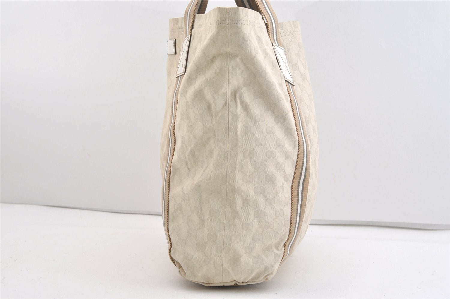 Authentic GUCCI Vintage Shoulder Tote Bag GG Canvas Leather 189669 White 3970J