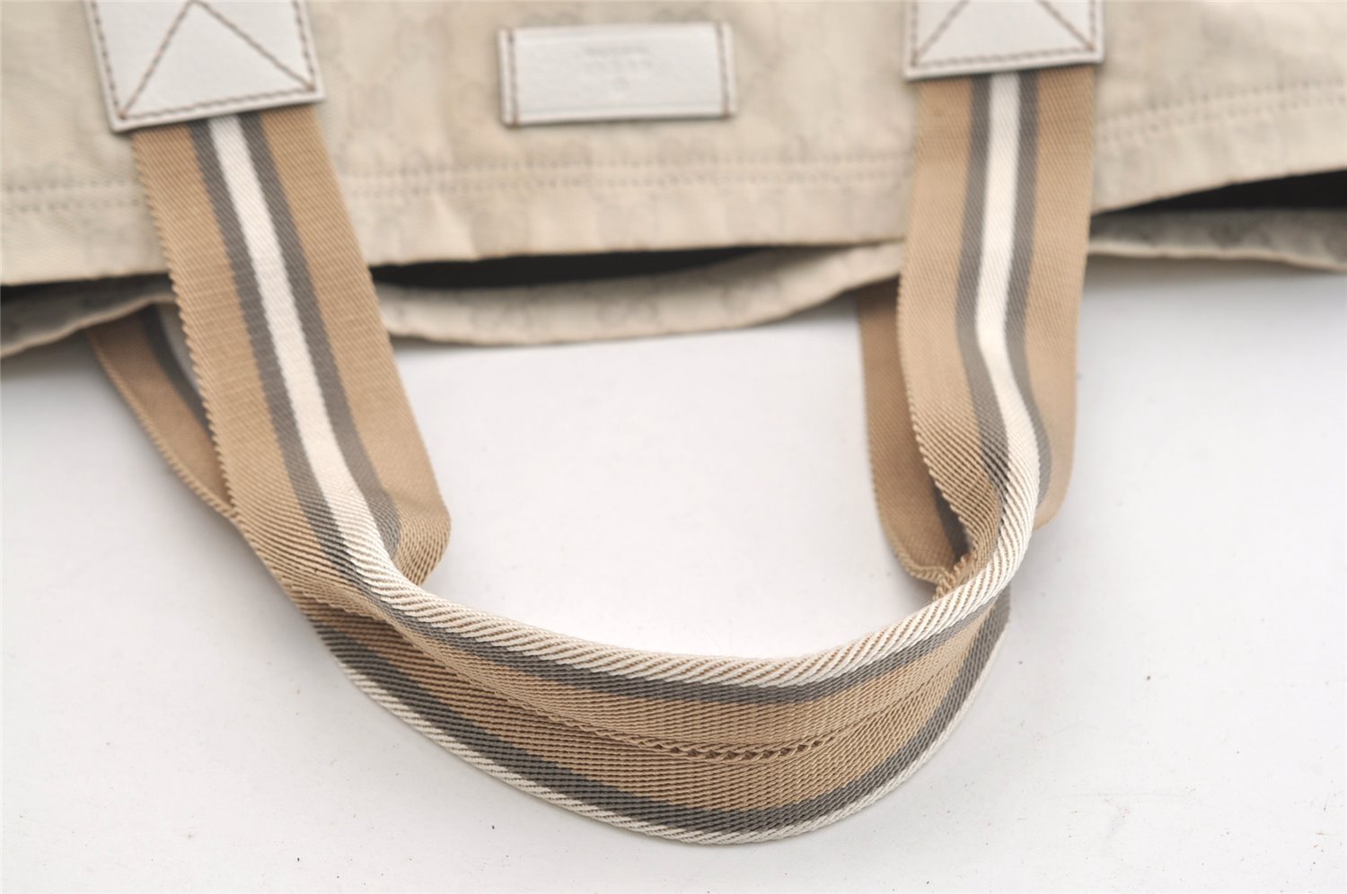 Authentic GUCCI Vintage Shoulder Tote Bag GG Canvas Leather 189669 White 3970J
