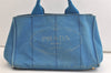 Authentic PRADA Canapa M Canvas Tote Hand Bag Blue 3970K