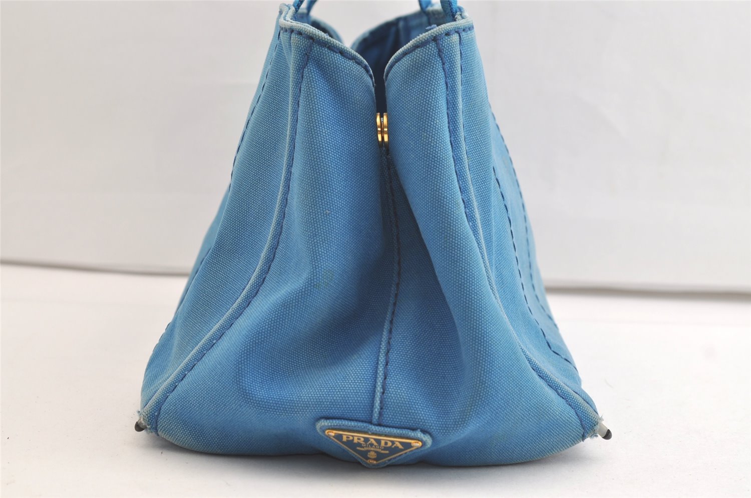 Authentic PRADA Canapa M Canvas Tote Hand Bag Blue 3970K