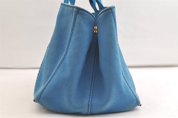 Authentic PRADA Canapa M Canvas Tote Hand Bag Blue 3970K