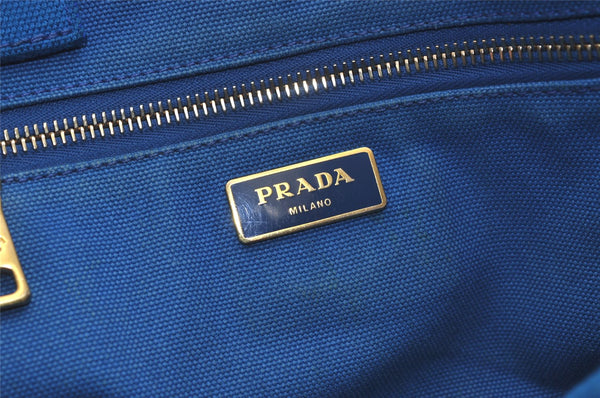 Authentic PRADA Canapa M Canvas Tote Hand Bag Blue 3970K