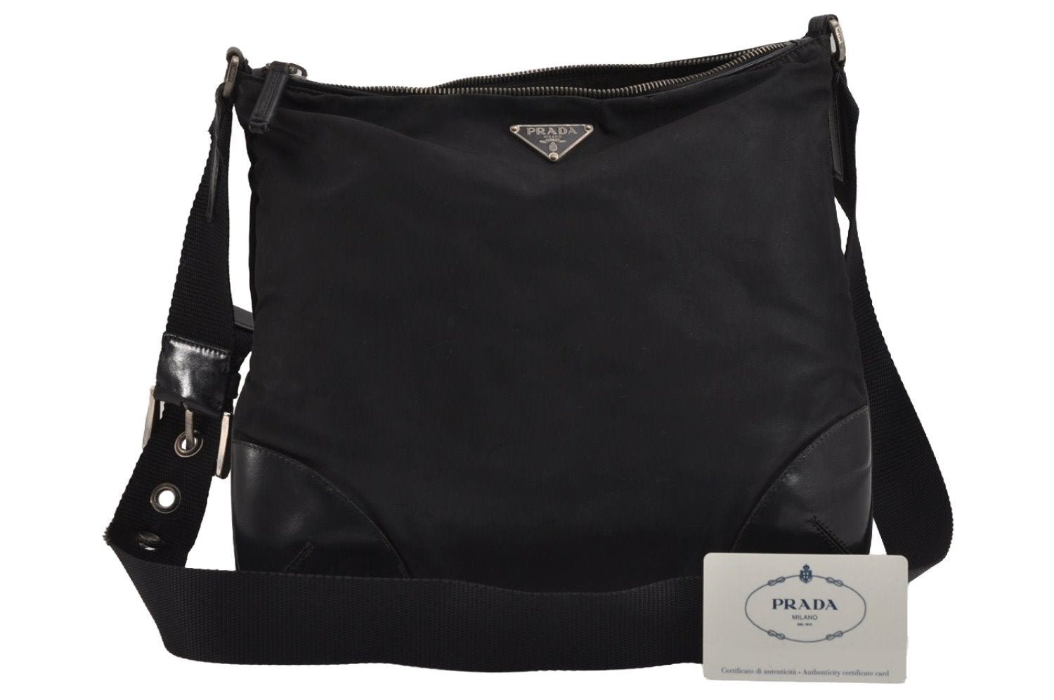 Authentic PRADA Nylon Tessuto Leather Shoulder Cross Body Bag Black Junk 3972J