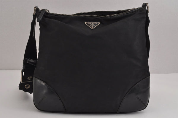 Authentic PRADA Nylon Tessuto Leather Shoulder Cross Body Bag Black Junk 3972J