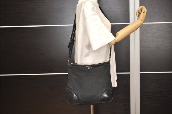 Authentic PRADA Nylon Tessuto Leather Shoulder Cross Body Bag Black Junk 3972J