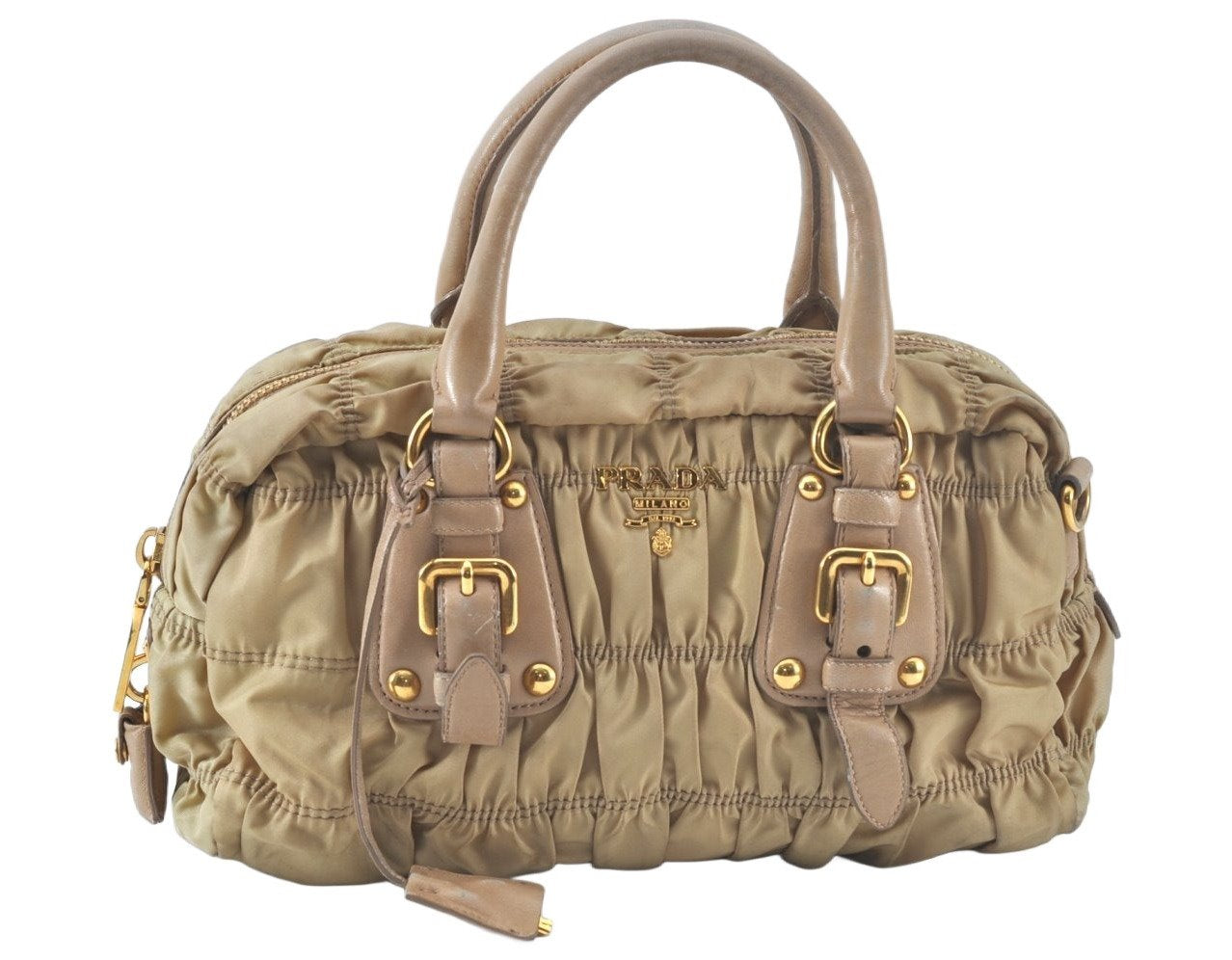 Authentic PRADA Tessuto Gaufre Nylon Leather 2Way Shoulder Hand Bag Beige 3973J