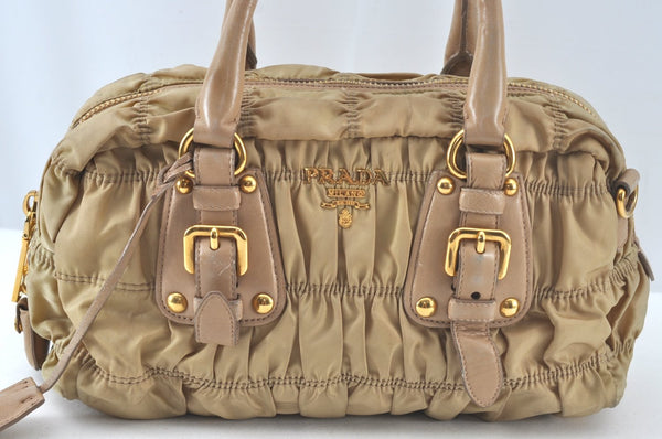 Authentic PRADA Tessuto Gaufre Nylon Leather 2Way Shoulder Hand Bag Beige 3973J