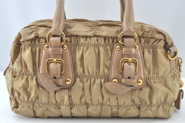 Authentic PRADA Tessuto Gaufre Nylon Leather 2Way Shoulder Hand Bag Beige 3973J