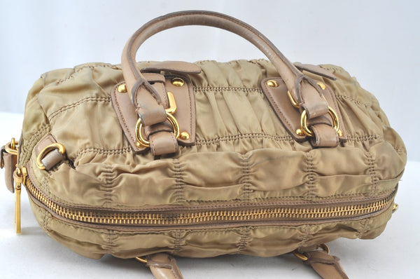 Authentic PRADA Tessuto Gaufre Nylon Leather 2Way Shoulder Hand Bag Beige 3973J