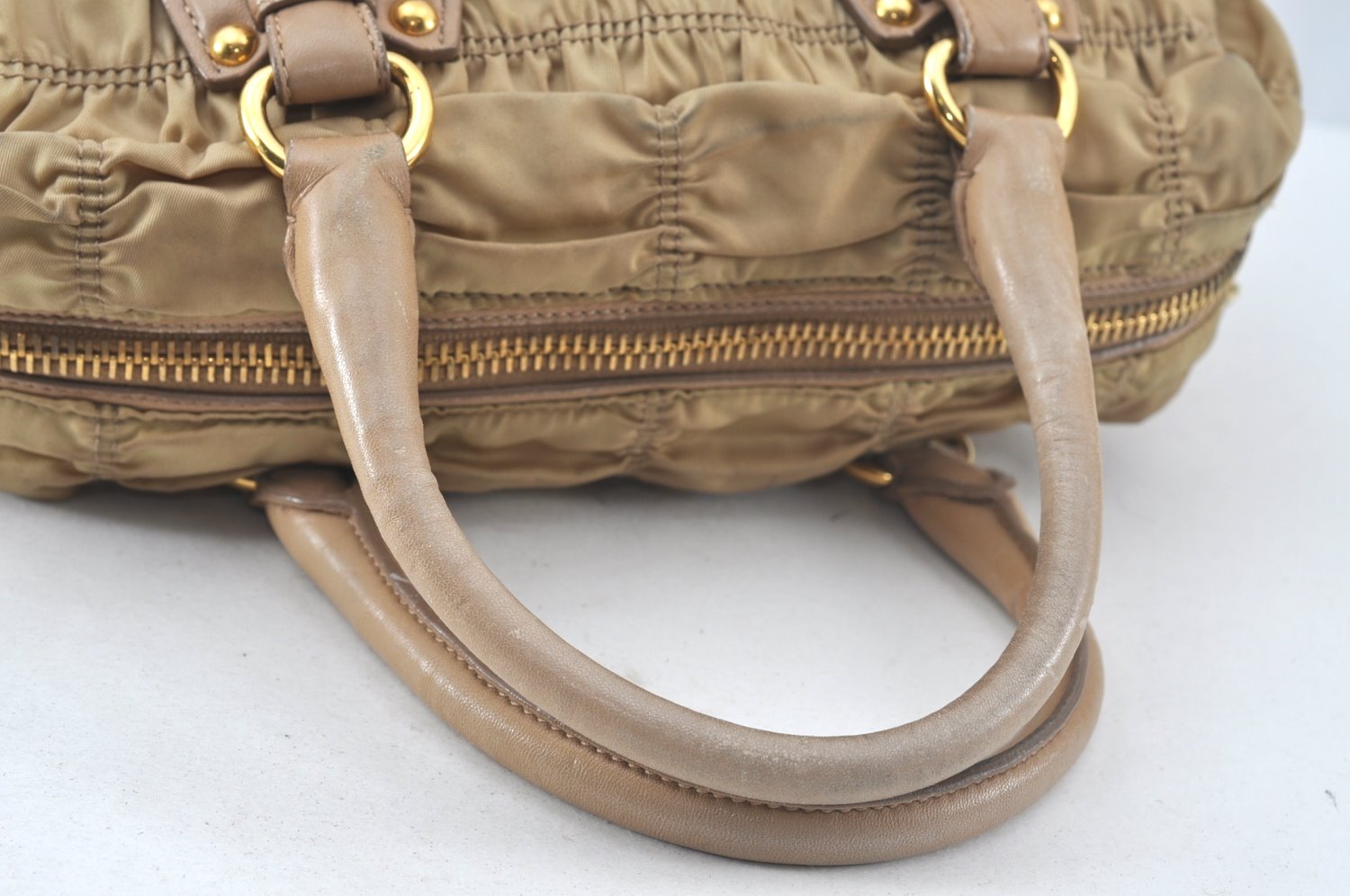 Authentic PRADA Tessuto Gaufre Nylon Leather 2Way Shoulder Hand Bag Beige 3973J