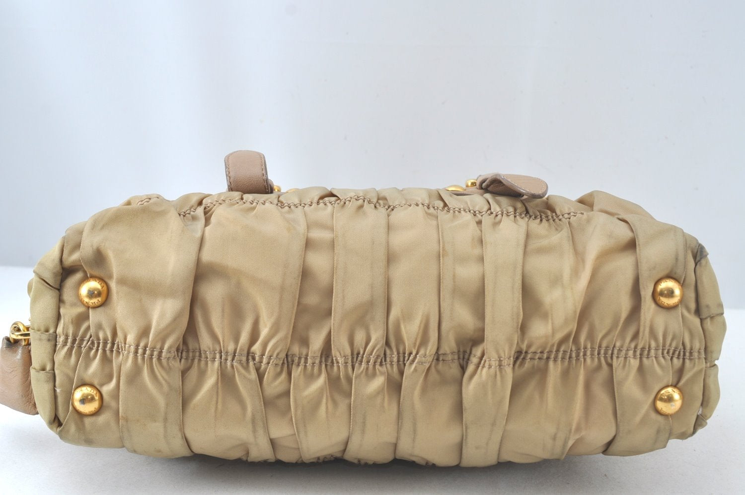 Authentic PRADA Tessuto Gaufre Nylon Leather 2Way Shoulder Hand Bag Beige 3973J