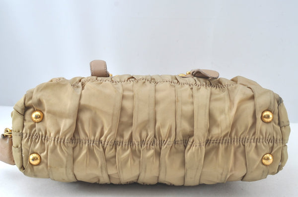 Authentic PRADA Tessuto Gaufre Nylon Leather 2Way Shoulder Hand Bag Beige 3973J
