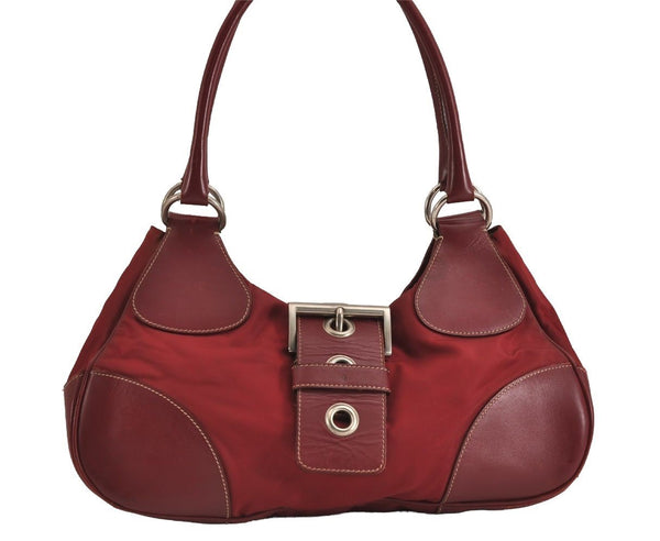 Authentic PRADA Vintage Nylon Tessuto Leather Shoulder Hand Bag Red 3974J