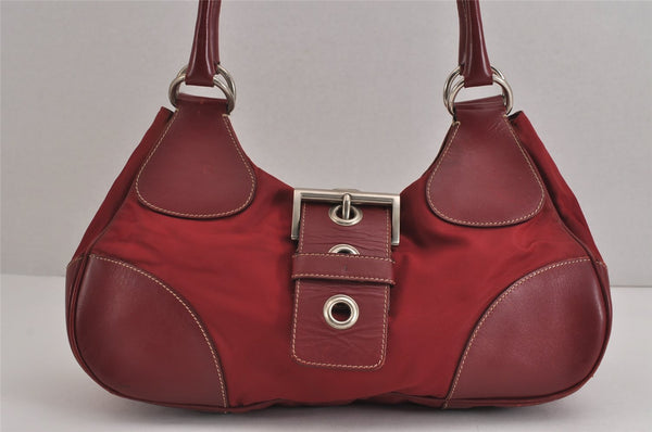 Authentic PRADA Vintage Nylon Tessuto Leather Shoulder Hand Bag Red 3974J