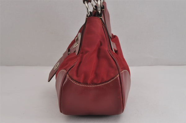 Authentic PRADA Vintage Nylon Tessuto Leather Shoulder Hand Bag Red 3974J