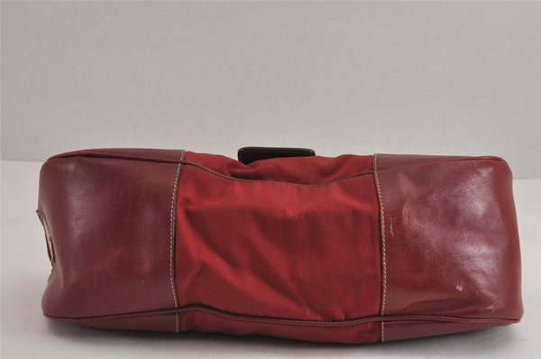 Authentic PRADA Vintage Nylon Tessuto Leather Shoulder Hand Bag Red 3974J