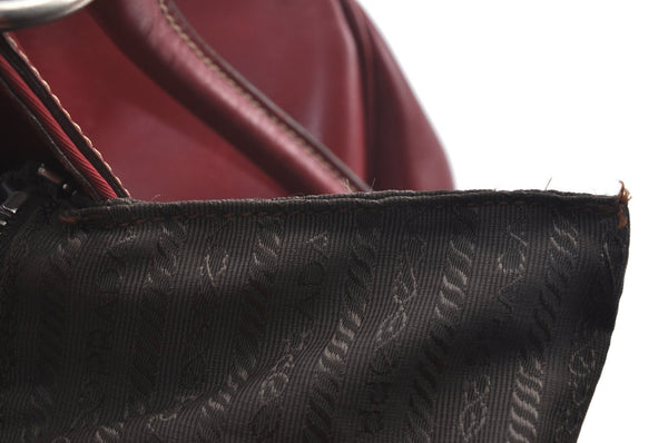 Authentic PRADA Vintage Nylon Tessuto Leather Shoulder Hand Bag Red 3974J