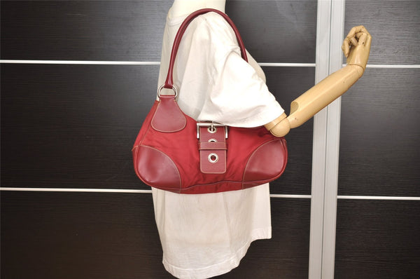 Authentic PRADA Vintage Nylon Tessuto Leather Shoulder Hand Bag Red 3974J